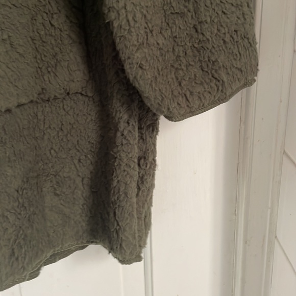 Cozy Olive Oversized Teddy Hoodie Cardigan Sherpa Jacket - Picture 10 of 13